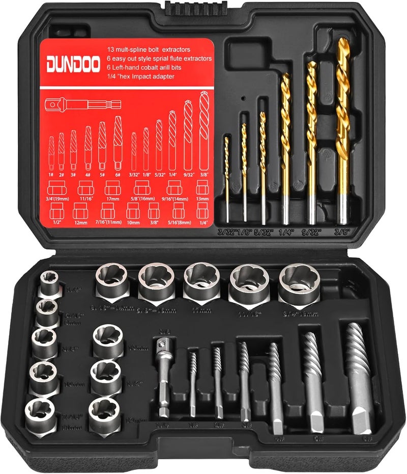 DUDDOO 30PCS Screw Extractor Set & Bolt Extractor Set, Left Hand Drill Bit Set, Easy Out Extractor Set，Stripped Bolt Remover Tools，Cobalt HSS Steel Kit for Damaged, Rounded-Off Bolts, Screws, Nuts, Studs - Image 1
